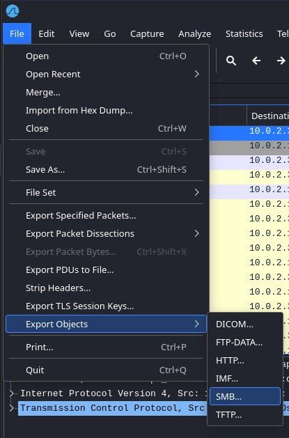 Wireshark SMB Export