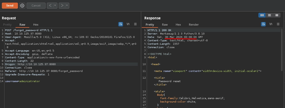 Web Server Forgot Password Request