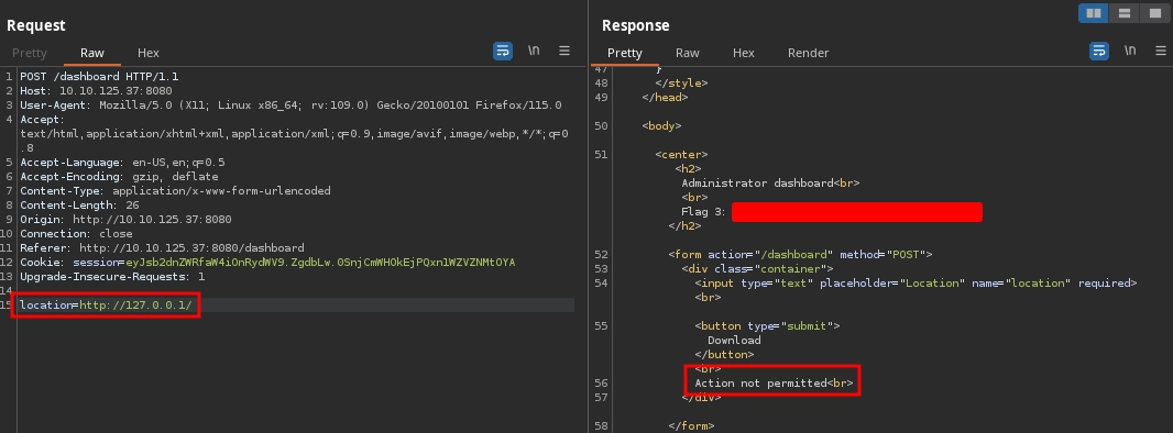 Web Server Dashboard SSRF Payload 127.0.0.1 Fail
