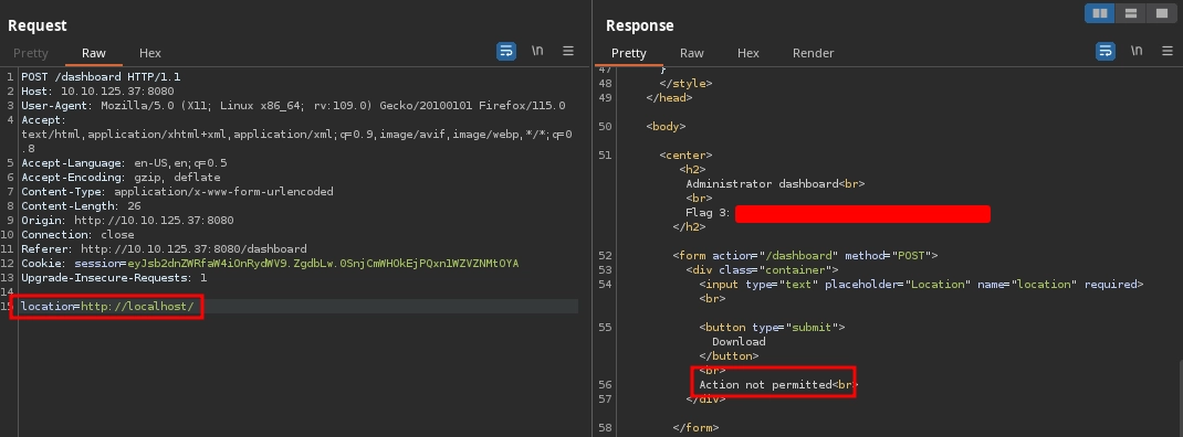 Web Server Dashboard SSRF Payload Localhost Fail