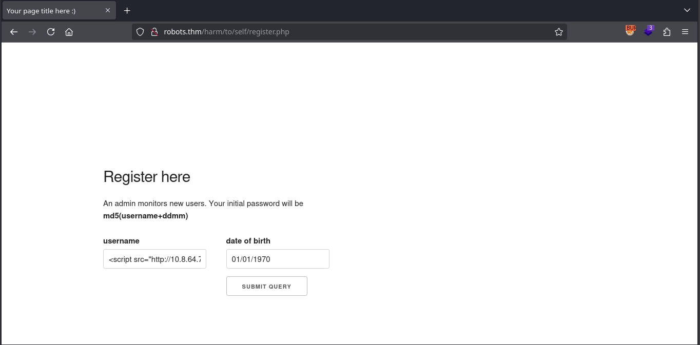 Robots Thm Register Xss
