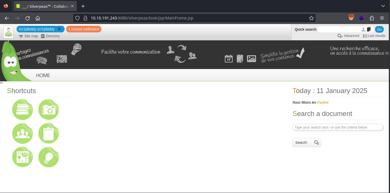 Web 8080 Silverpeas Dashboard