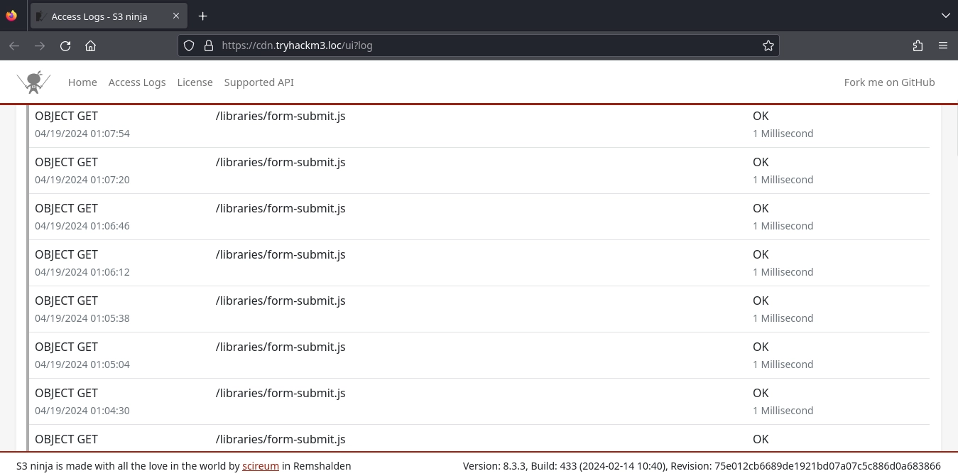 Web Server Port 444 S3 Ninja Access Logs