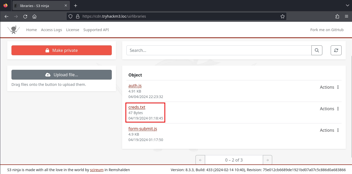 Web Server Port 443 S3 Ninja Creds