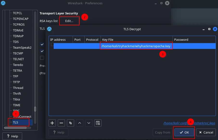 Importing key to Wireshark